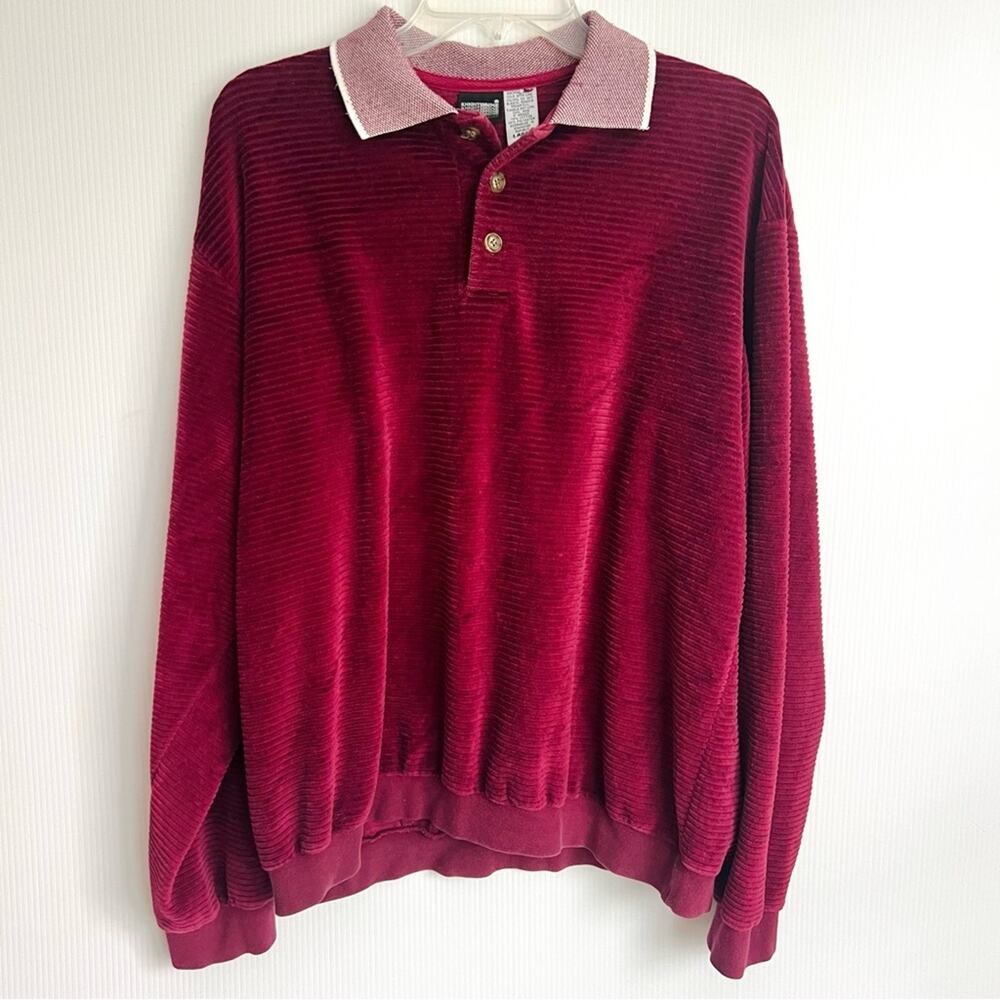 Vintage 1980s Velour Collared Pullover Large